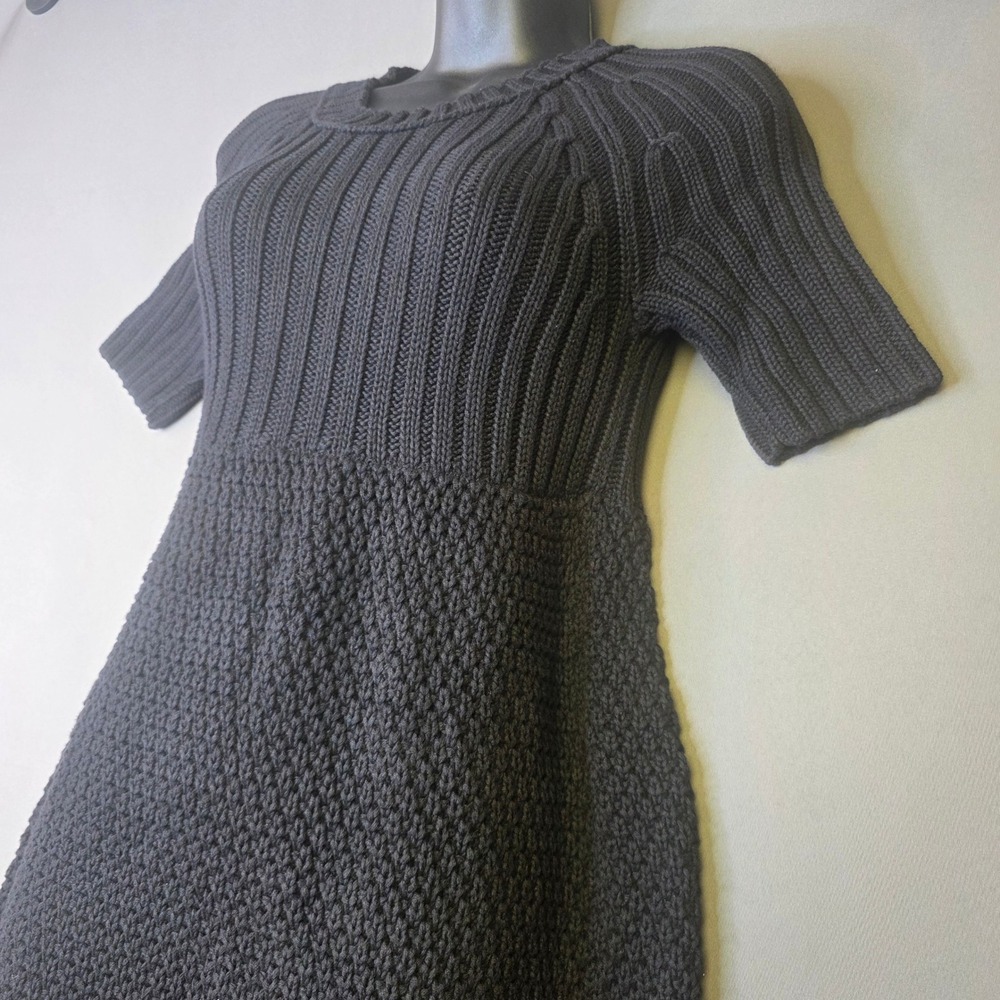 Moda International Black Cotton Knit Short Sleeve Ribbed Sweater Dress Small